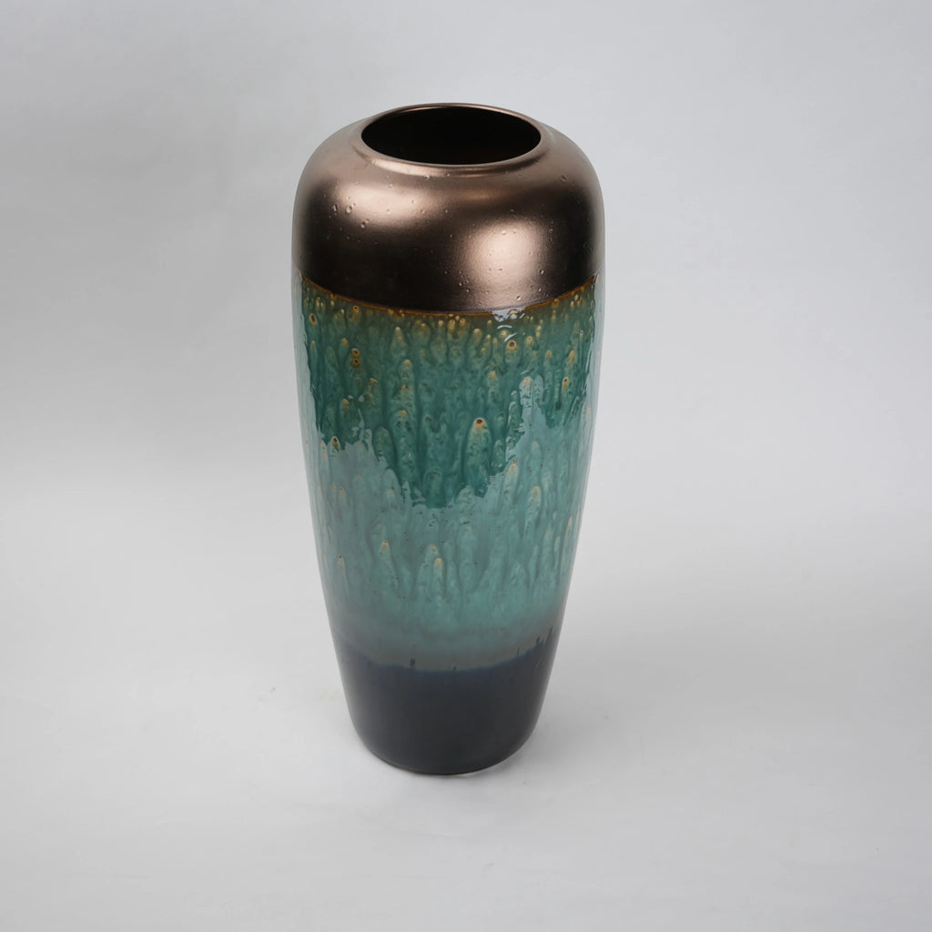 teal green tall ceramic decorative vase for living room