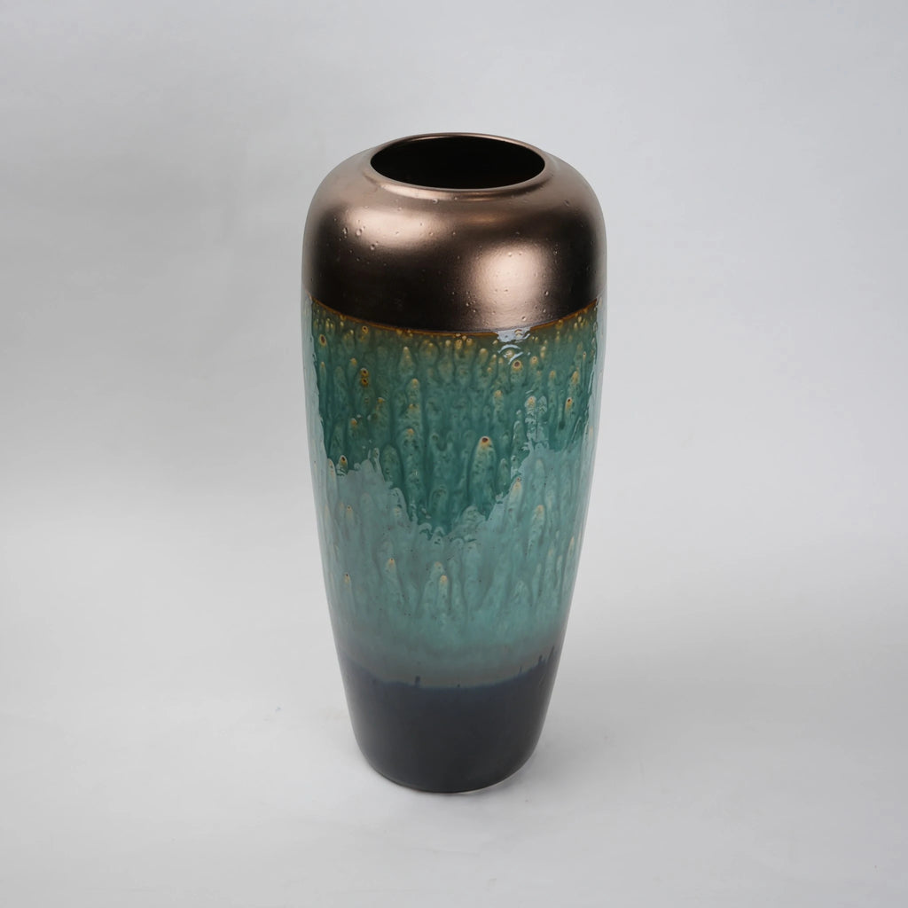 teal green tall ceramic decorative vase for living room