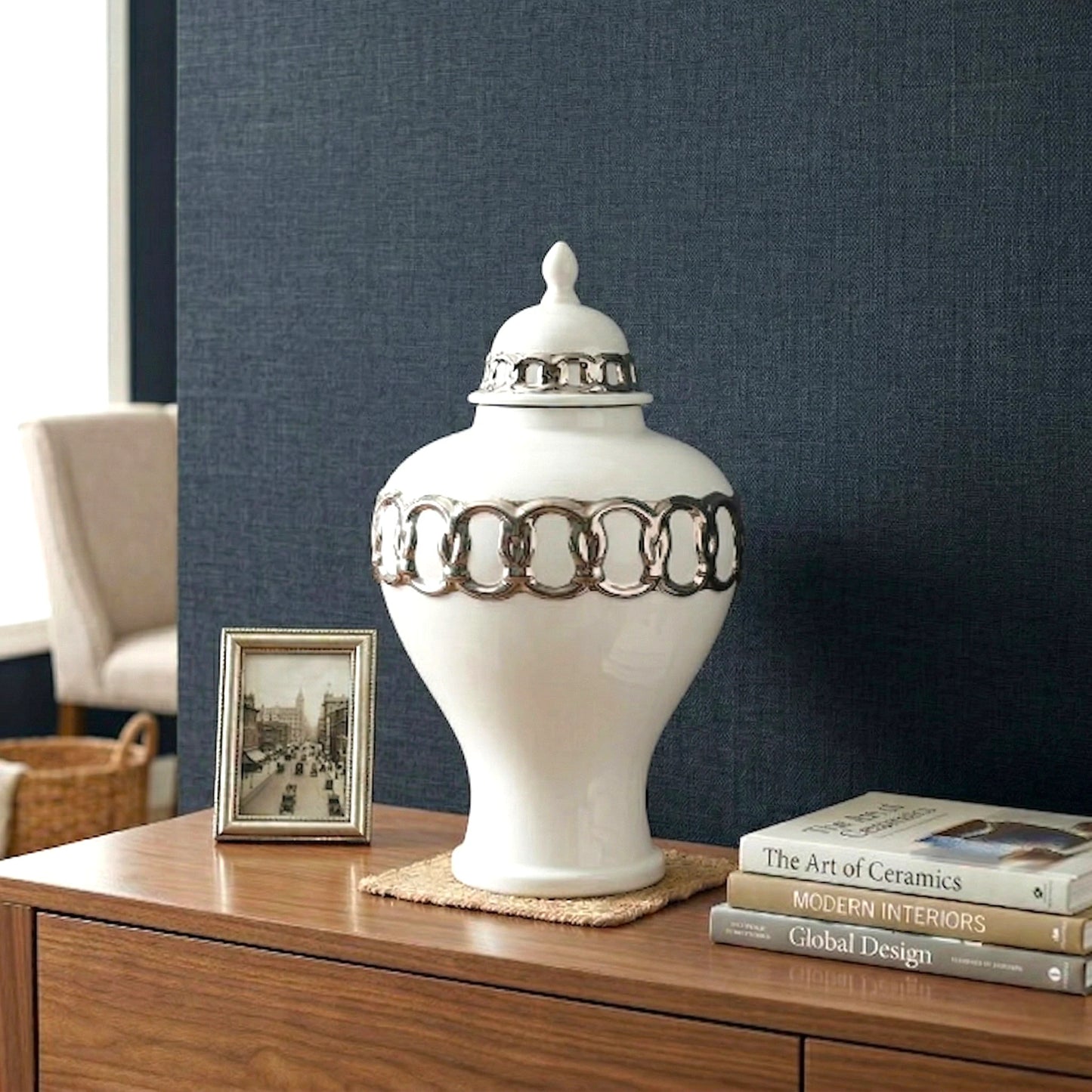 Ivory Link Decorative Jar styling detail with ceramic texture