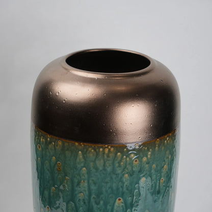 teal green tall ceramic decorative vase for living room