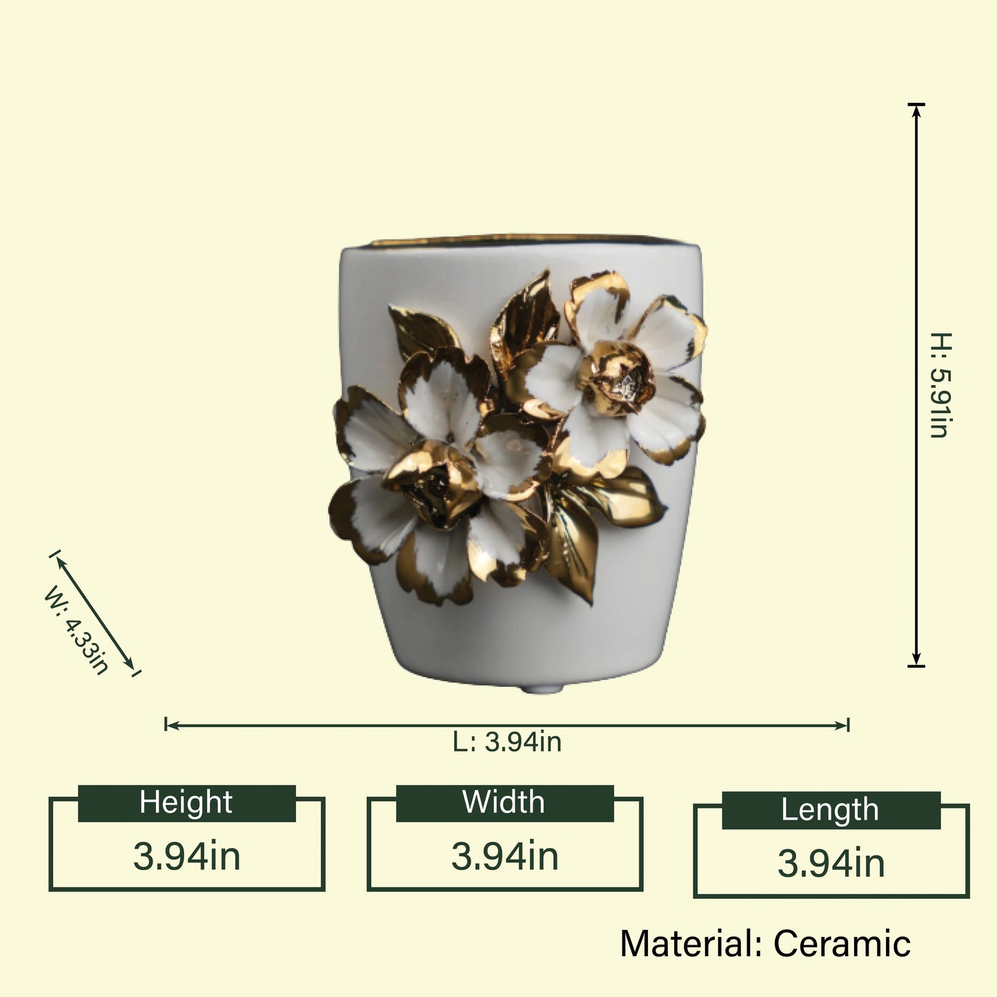 Gold Floral Holder Cup ceramic organizer cup with gold floral pattern