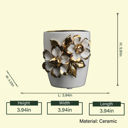 Gold Floral Holder Cup ceramic organizer cup with gold floral pattern