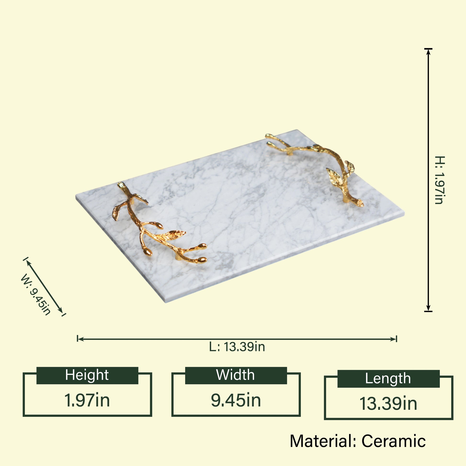 Gold Leaf Marble Platter white marble serving platter with gold handles
