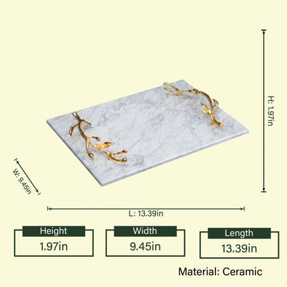 Gold Leaf Marble Platter white marble serving platter with gold handles