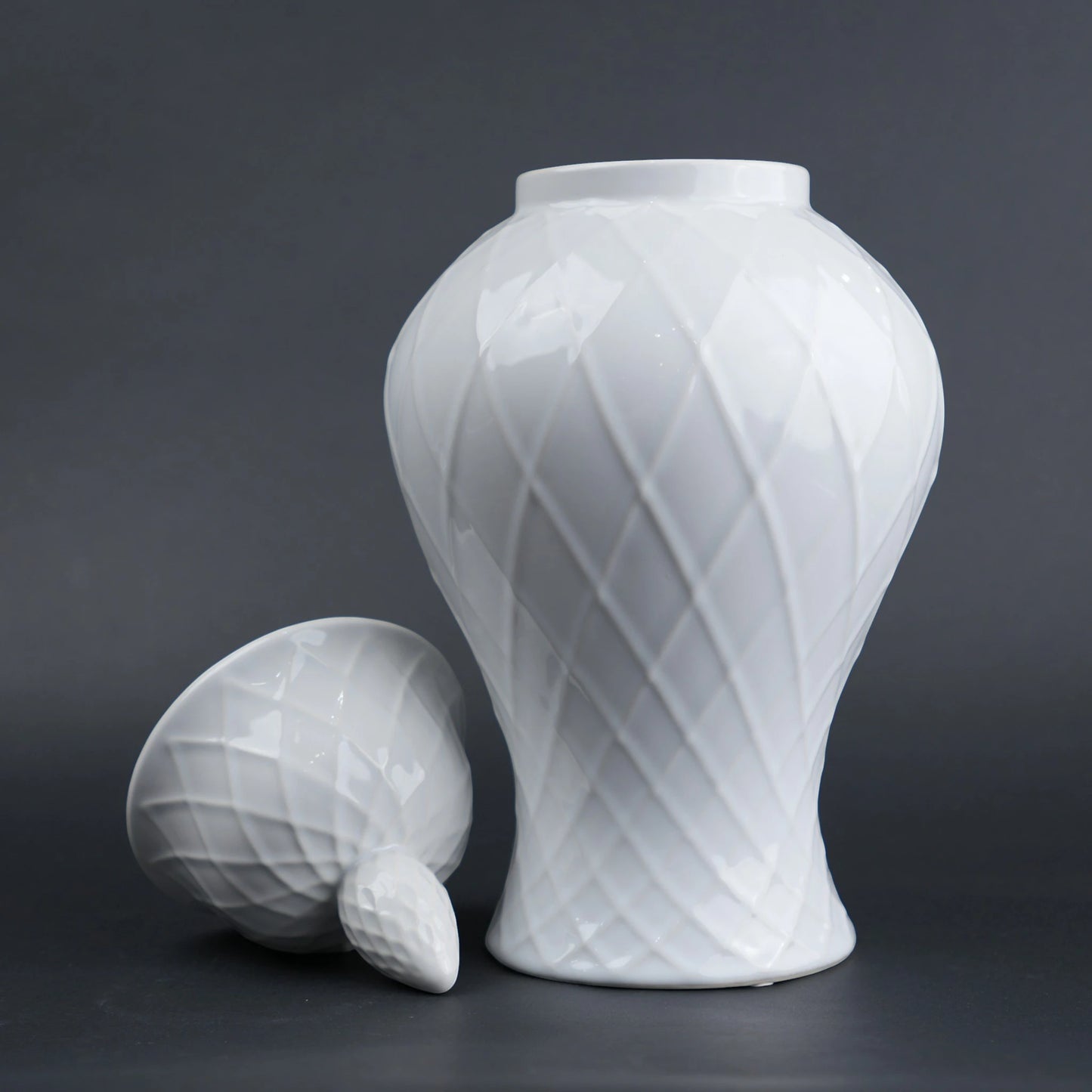 Ivory lattice jar, lid off, charcoal studio