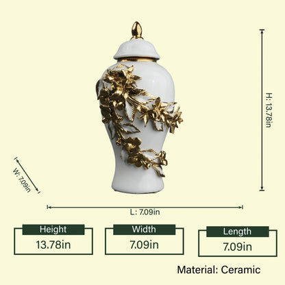 Gold Bloom Ceramic Jar styled luxury tabletop decor
