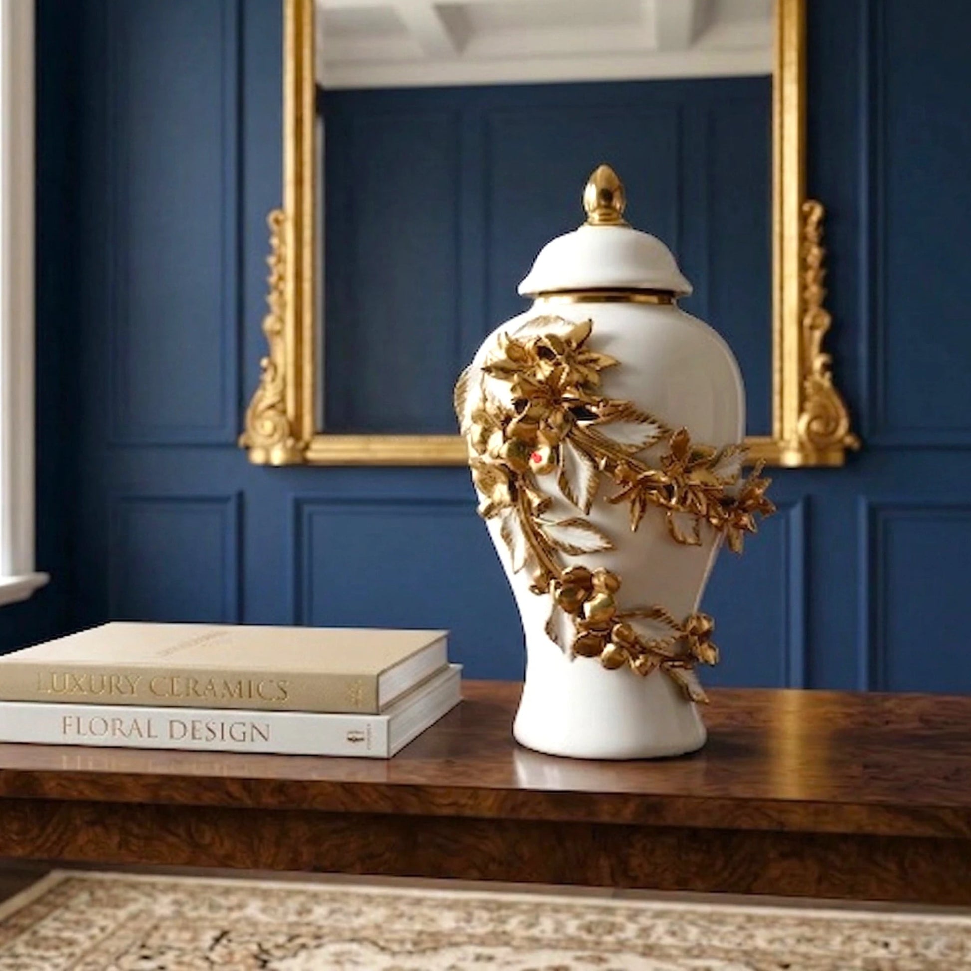 Gold Bloom Ceramic Jar front view decorative ceramic jar