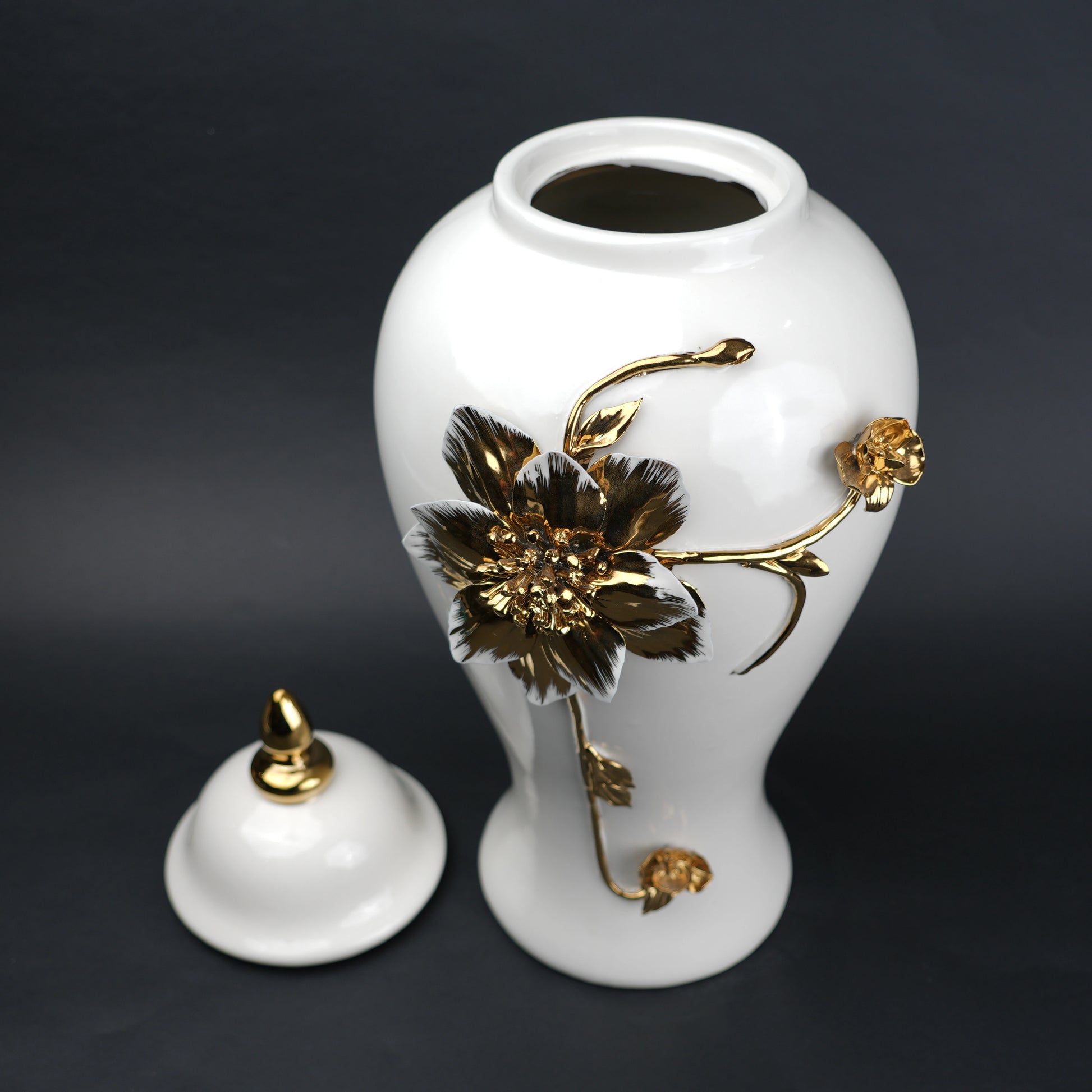 Floral Stem Ceramic Jar large size side angle decor