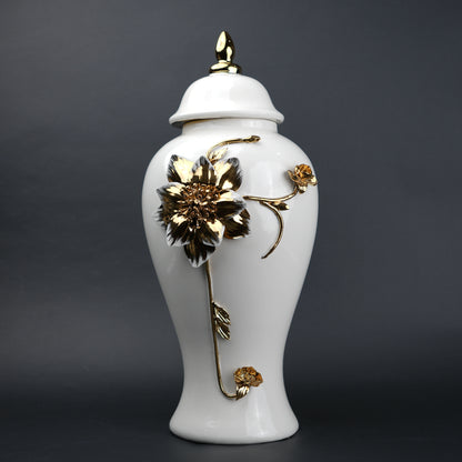 Floral Stem Ceramic Jar large size ceramic decor jar