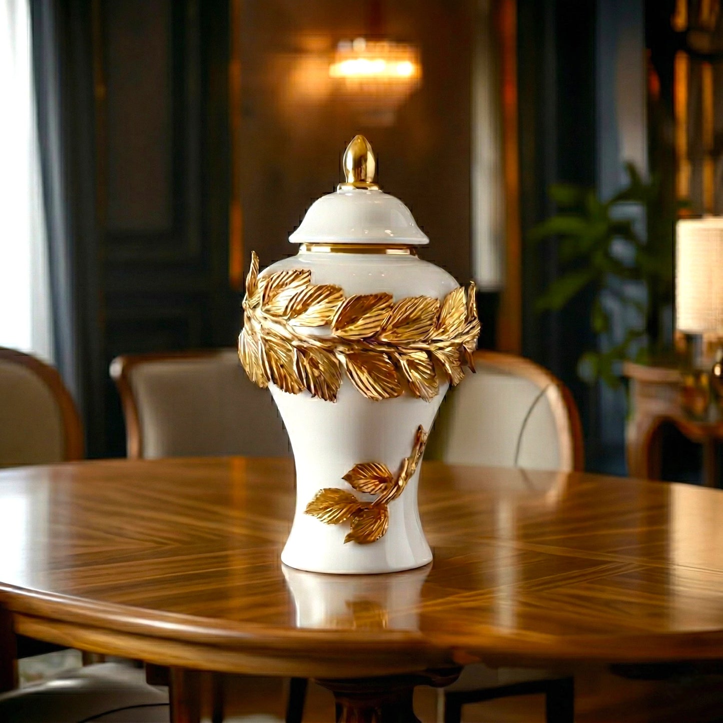 Laurel Crown Jar front view decorative ceramic jar