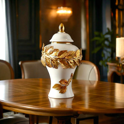 Laurel Crown Jar front view decorative ceramic jar