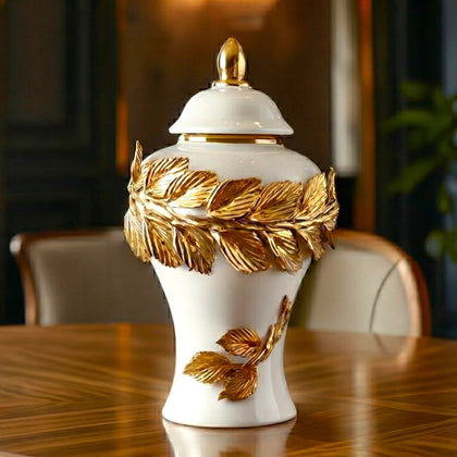 Laurel Crown Jar front view decorative ceramic jar