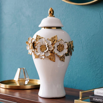 Gold Floral Ceramic Jar