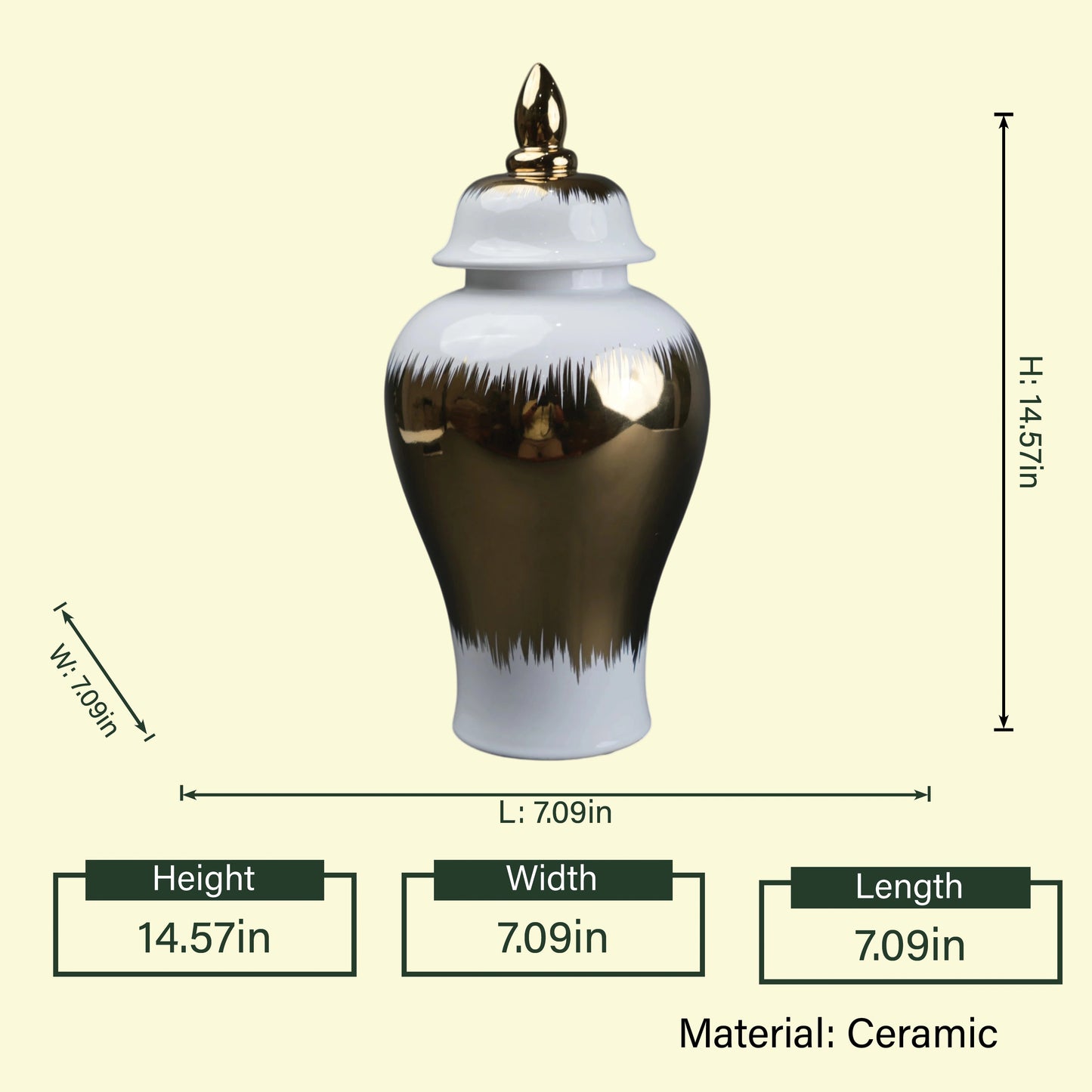 Gilded brush jar front shot w/ dimensions