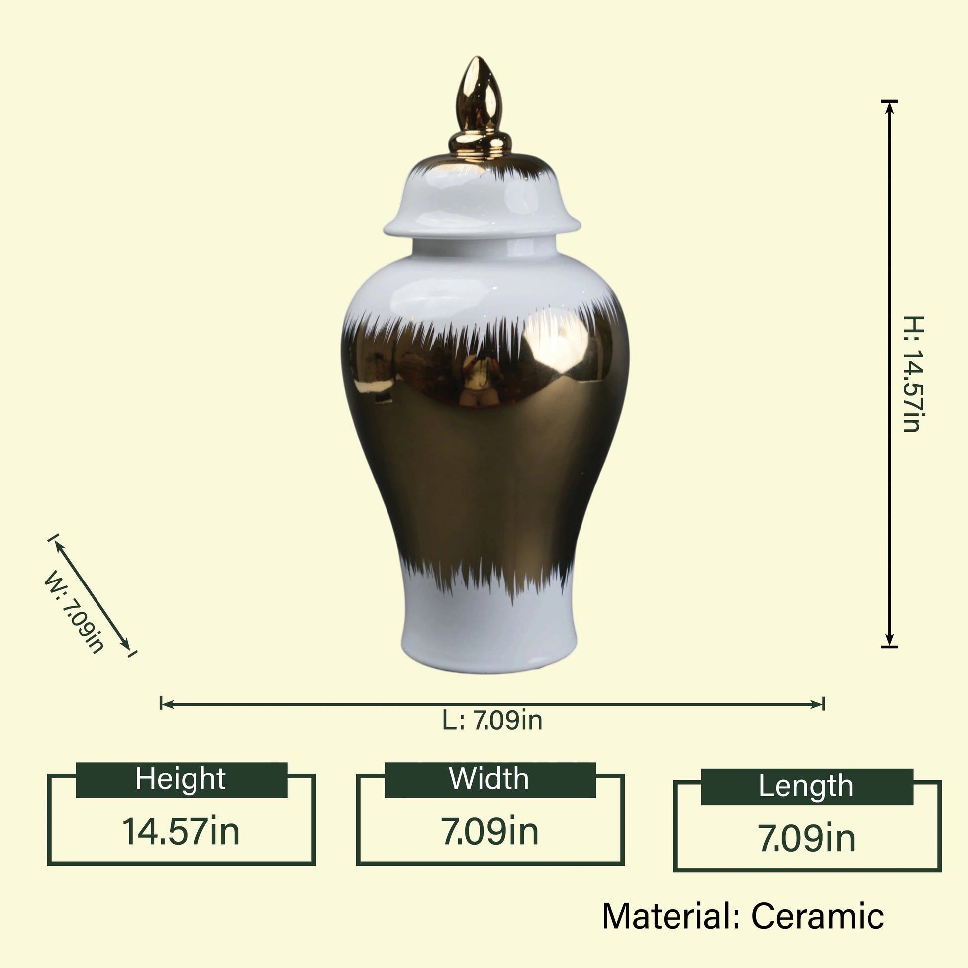 Gilded brush jar front shot w/ dimensions