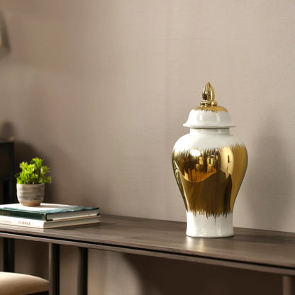Gilded brush jar — side angle, walnut