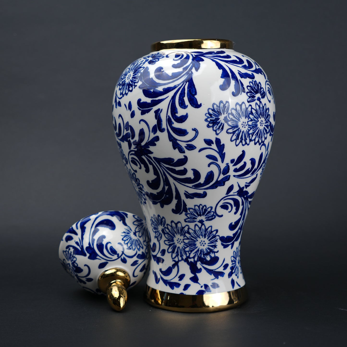 Blue Floral Ceramic Jar blue ceramic decor jar with floral design