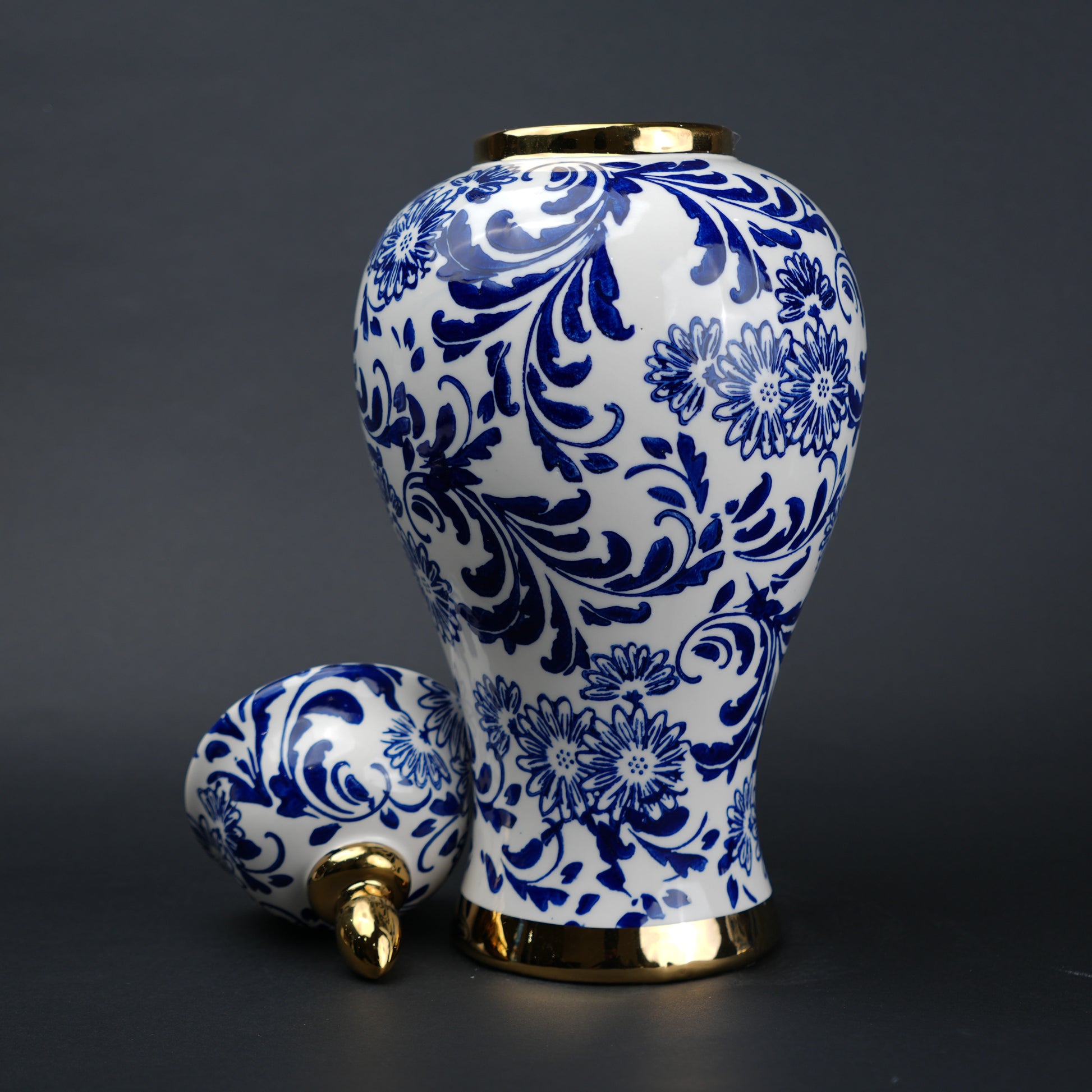 Blue Floral Ceramic Jar blue ceramic decor jar with floral design