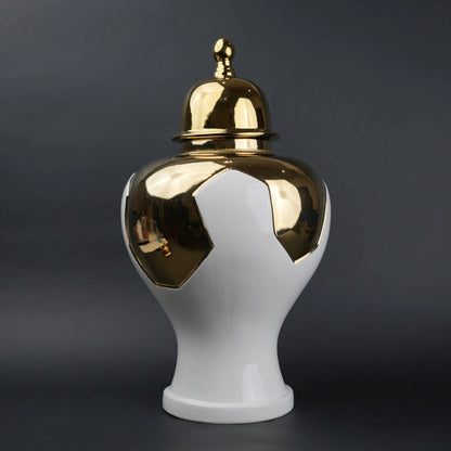 Gold Accent Ceramic Jar close detail of gold finish