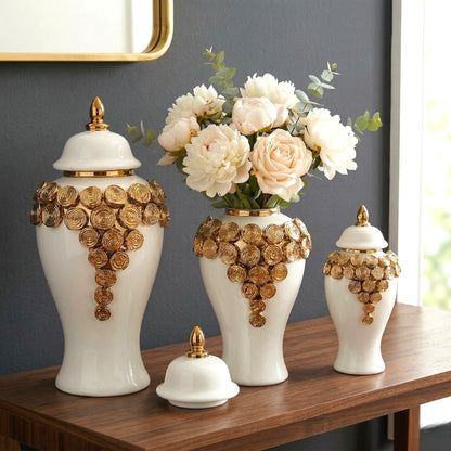 Orbit Bloom Decorative Jar ceramic jar with ring pattern design