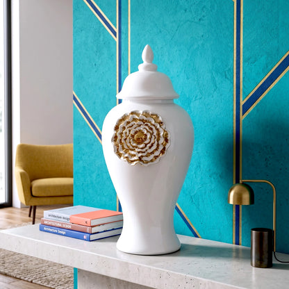 Petal Crest Decorative Jar large size ceramic decor jar