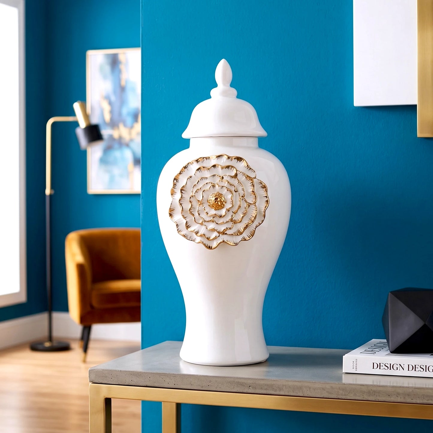 Petal Crest Decorative Jar medium size ceramic decor jar