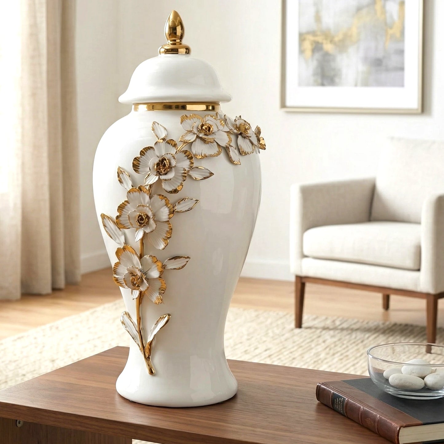 Golden Petal Decorative Jar large size front view