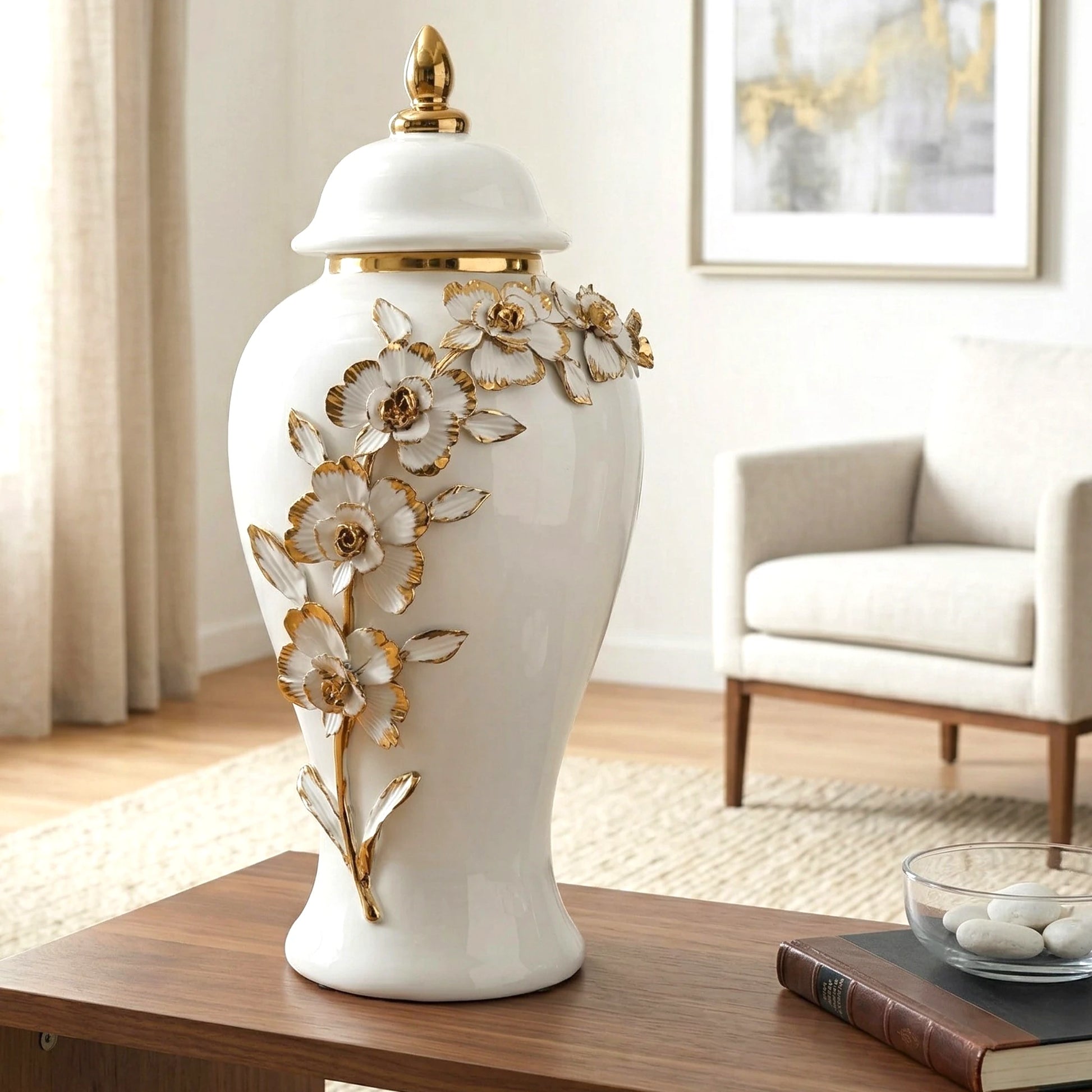 Golden Petal Decorative Jar large size front view