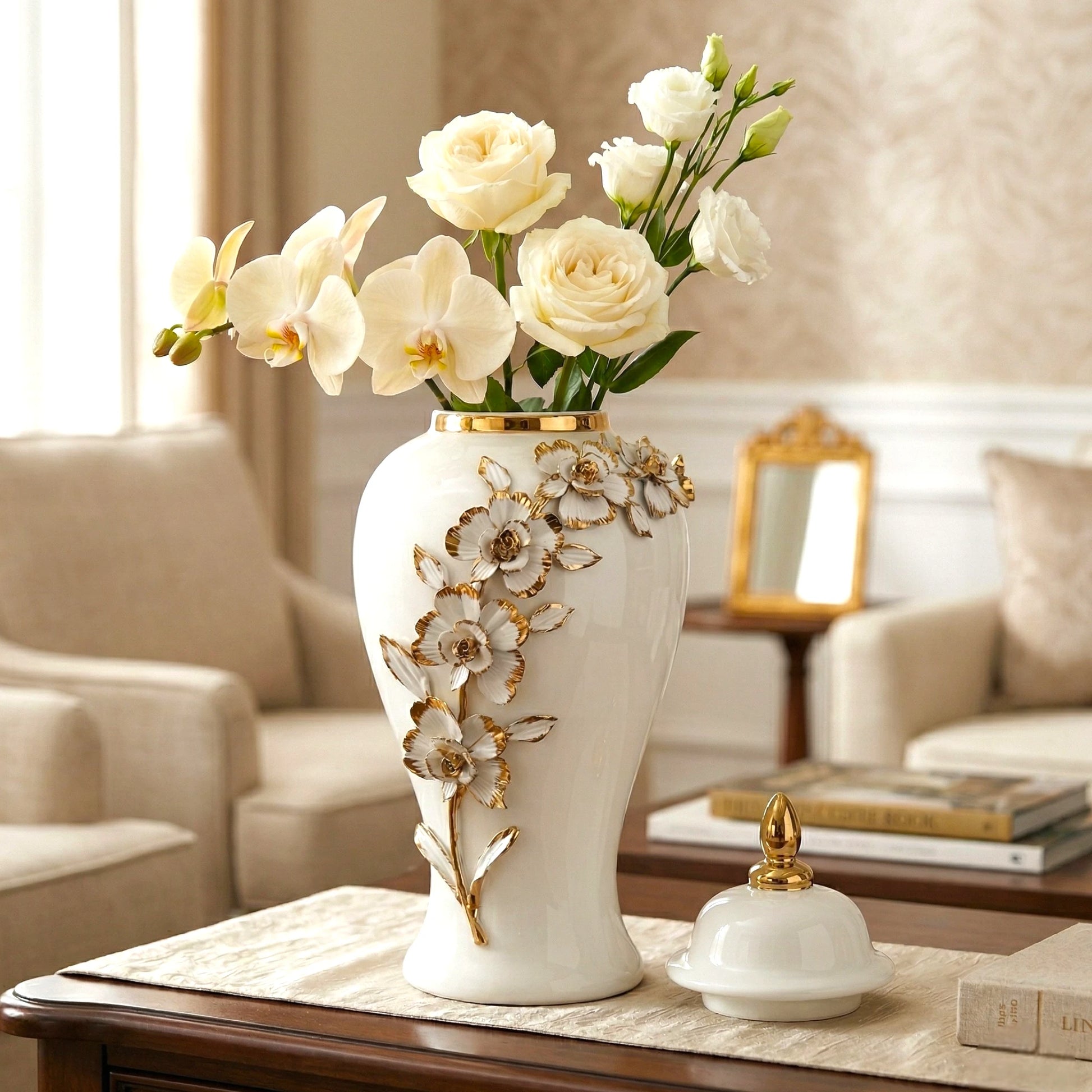 Golden Petal Decorative Jar large size side view