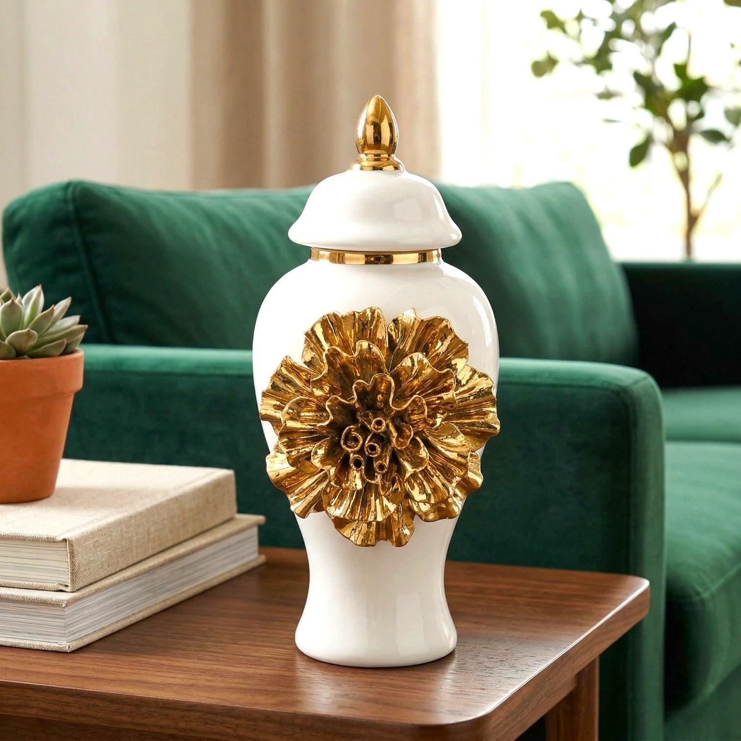 Gilded Bloom Jar small size front view decorative jar