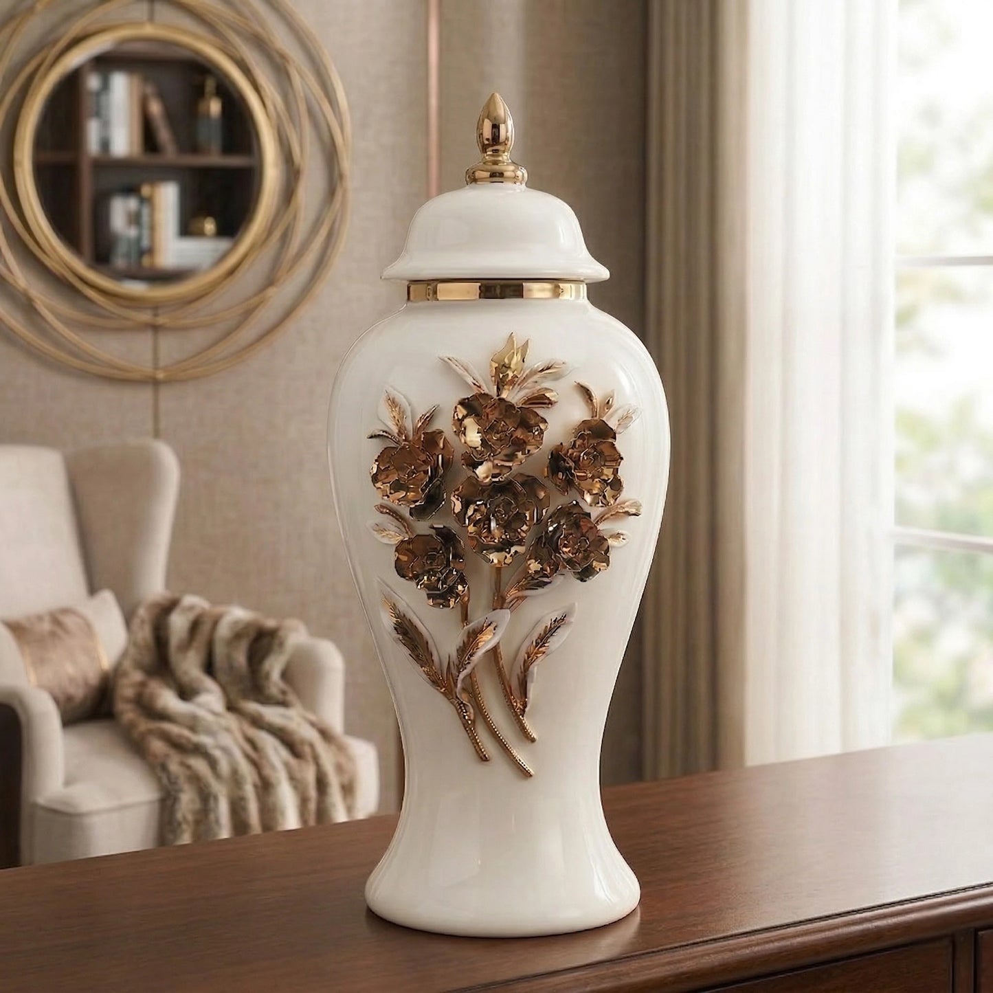 Bloom Crest Decorative Jar large size front view