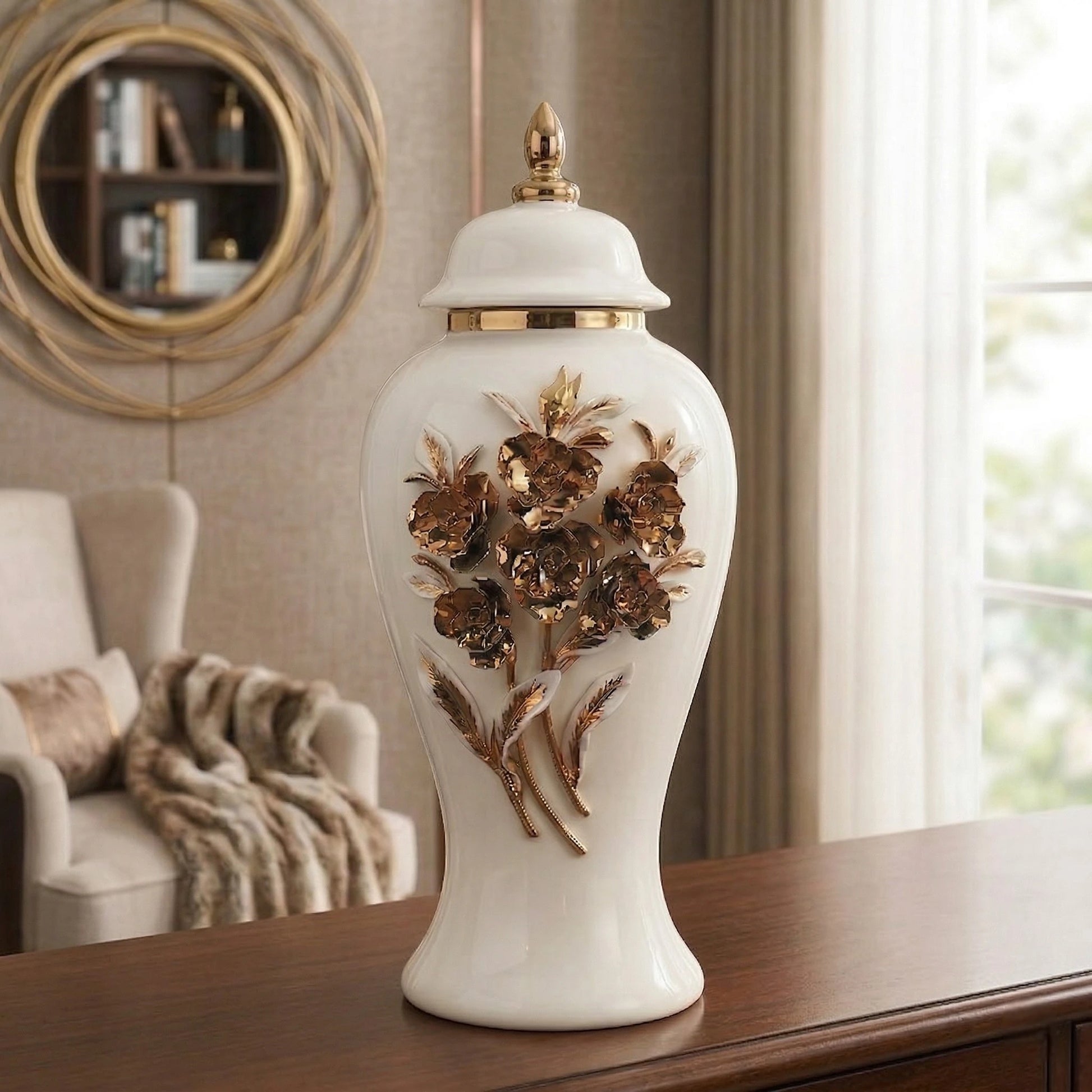 Bloom Crest Decorative Jar large size front view