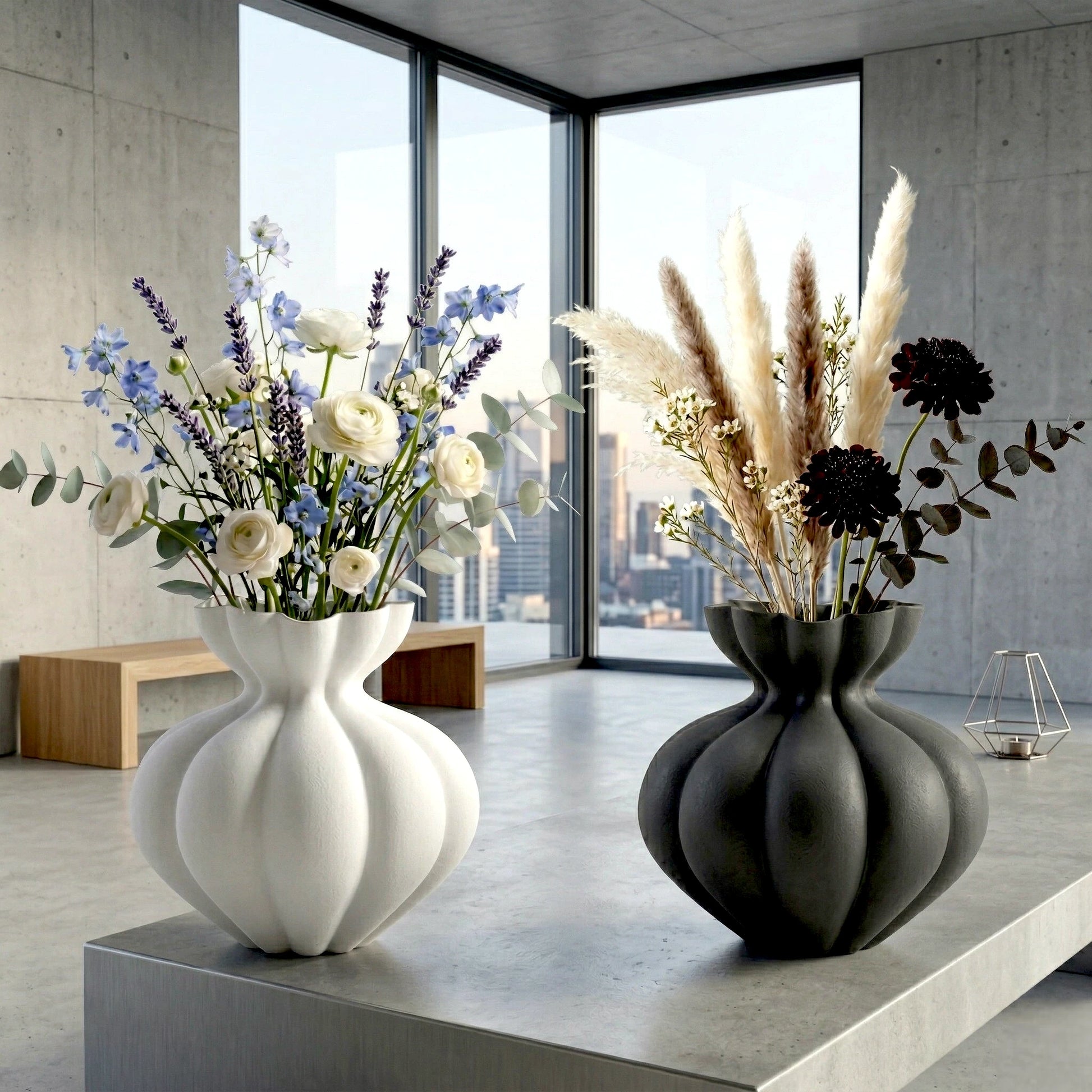 Fluted Form Vase ceramic vase with ribbed texture design