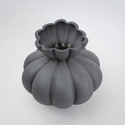 Fluted ceramic vase in matte charcoal for modern home decor styling