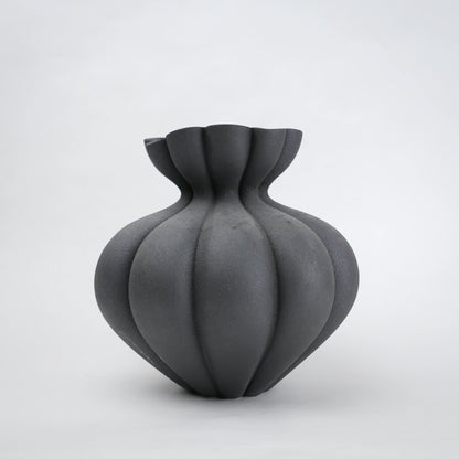 Fluted ceramic vase in matte charcoal for modern home decor styling