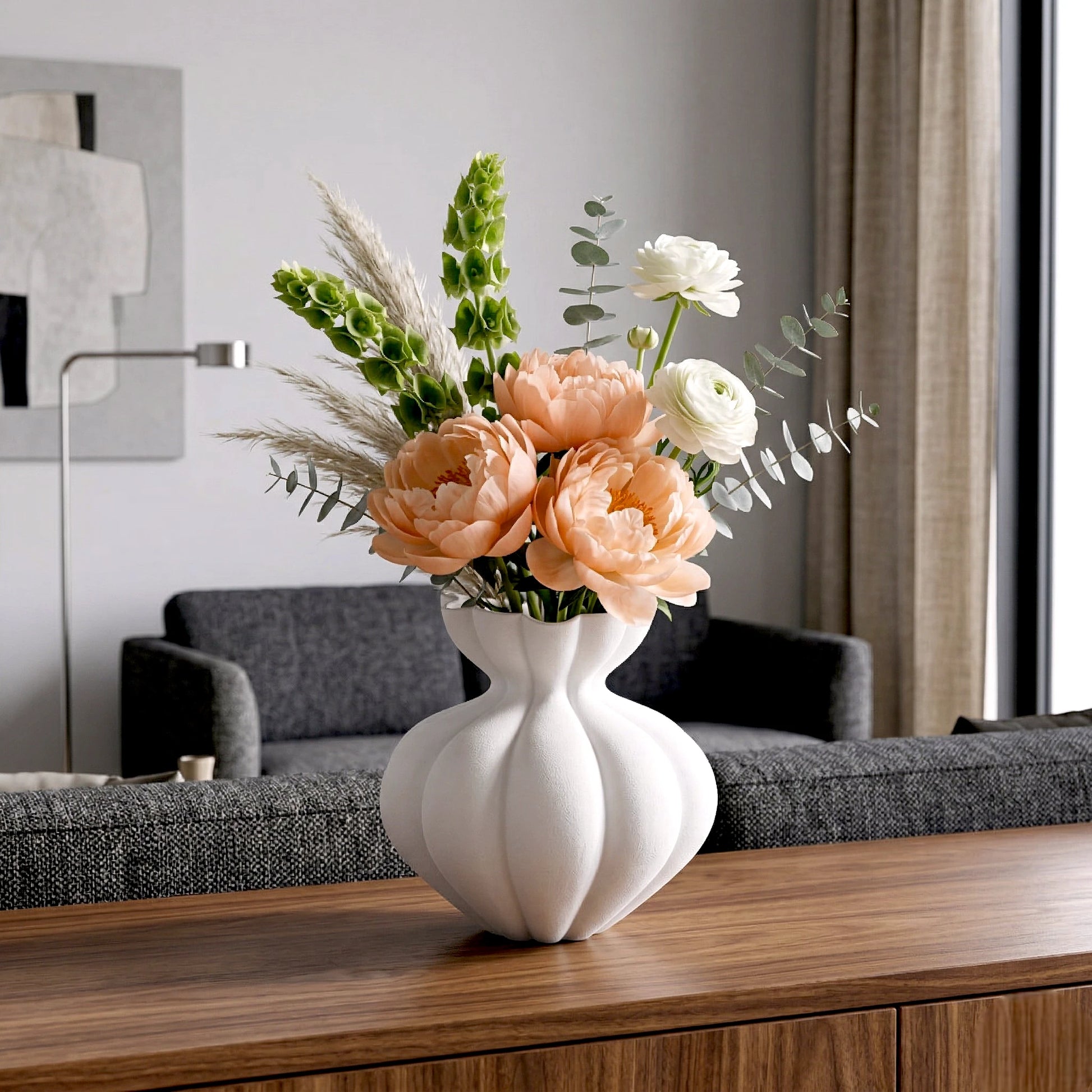 Fluted Form Vase white decorative vase side angle