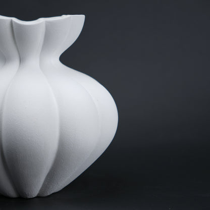 Fluted ceramic vase in ivory white for modern home decor styling