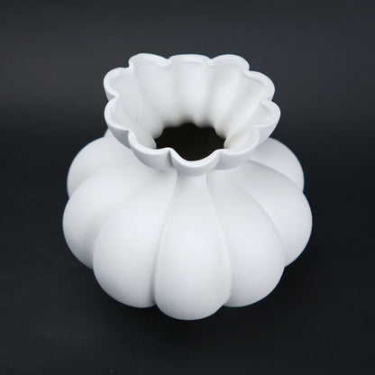 Fluted ceramic vase in ivory white for modern home decor styling