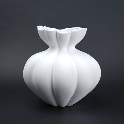 Fluted ceramic vase in ivory white for modern home decor styling