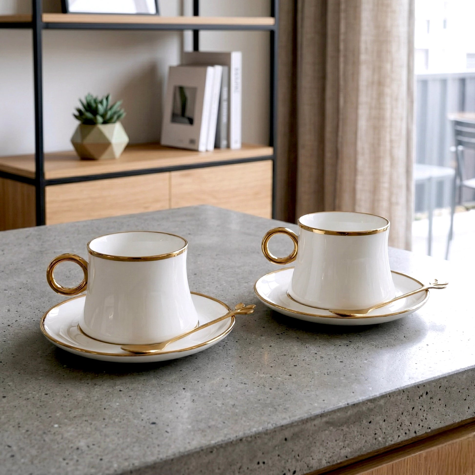 Aura Cup and Saucer Set front view tabletop styling