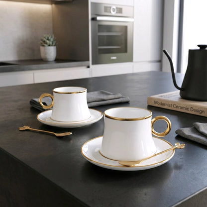 Aura Cup and Saucer Set with spoon elegant ceramic design