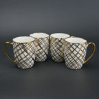 Ceramic mug set of 6 white gold with patterned design and gold handle modern coffee mugs set