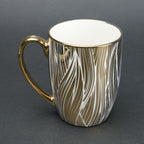 Ceramic mug set of 6 white gold with patterned design and gold handle modern coffee mugs set