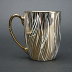 Ceramic mug set of 6 white gold with patterned design and gold handle modern coffee mugs set