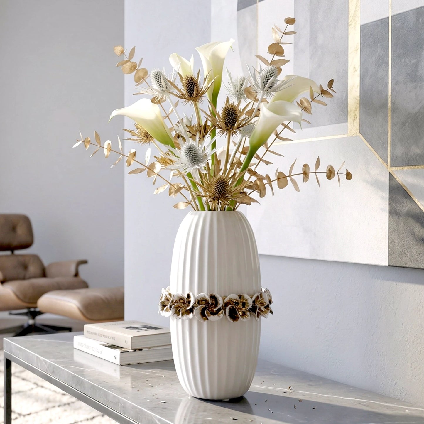 Ivory Bloom Vase ceramic vase with floral textured surface