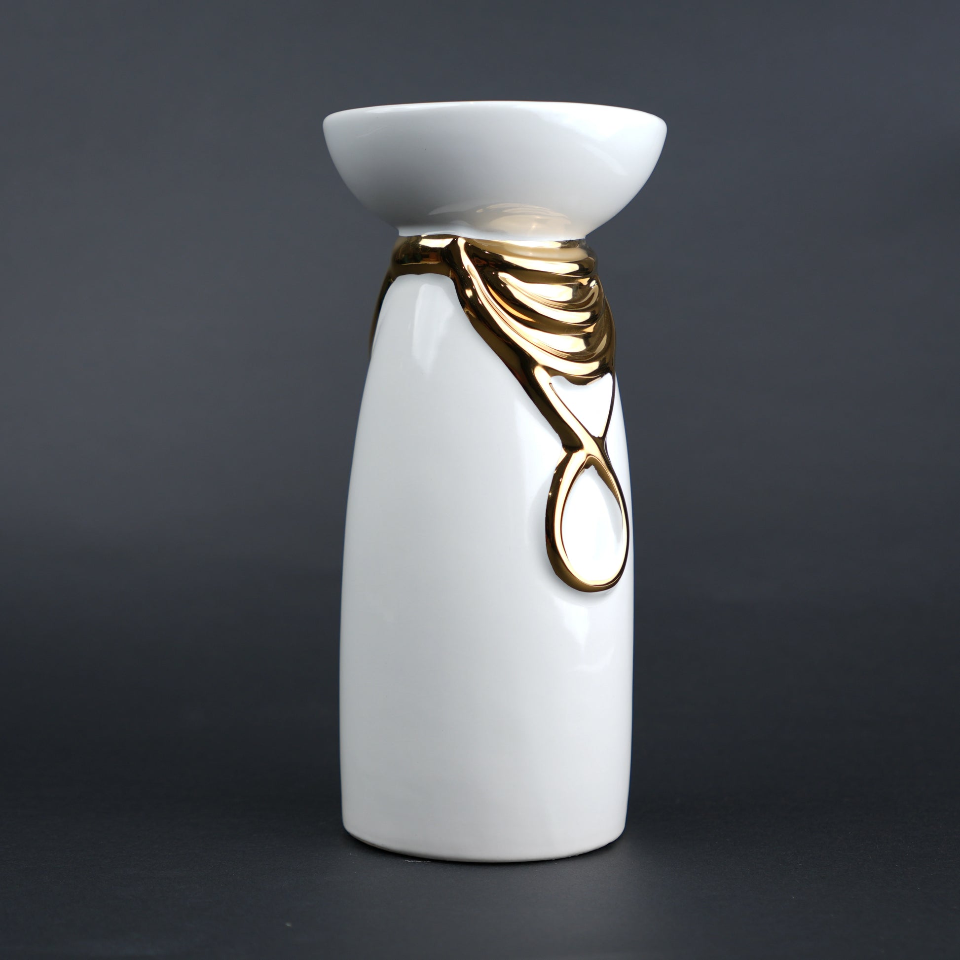 White ceramic candle holder with gold accent modern tealight holder for home decor styling