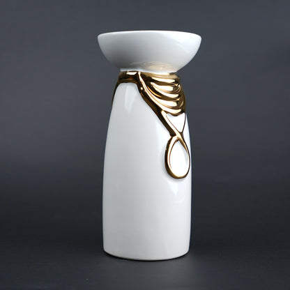 White ceramic candle holder with gold accent modern tealight holder for home decor styling