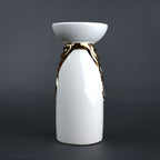 White ceramic candle holder with gold accent modern tealight holder for home decor styling