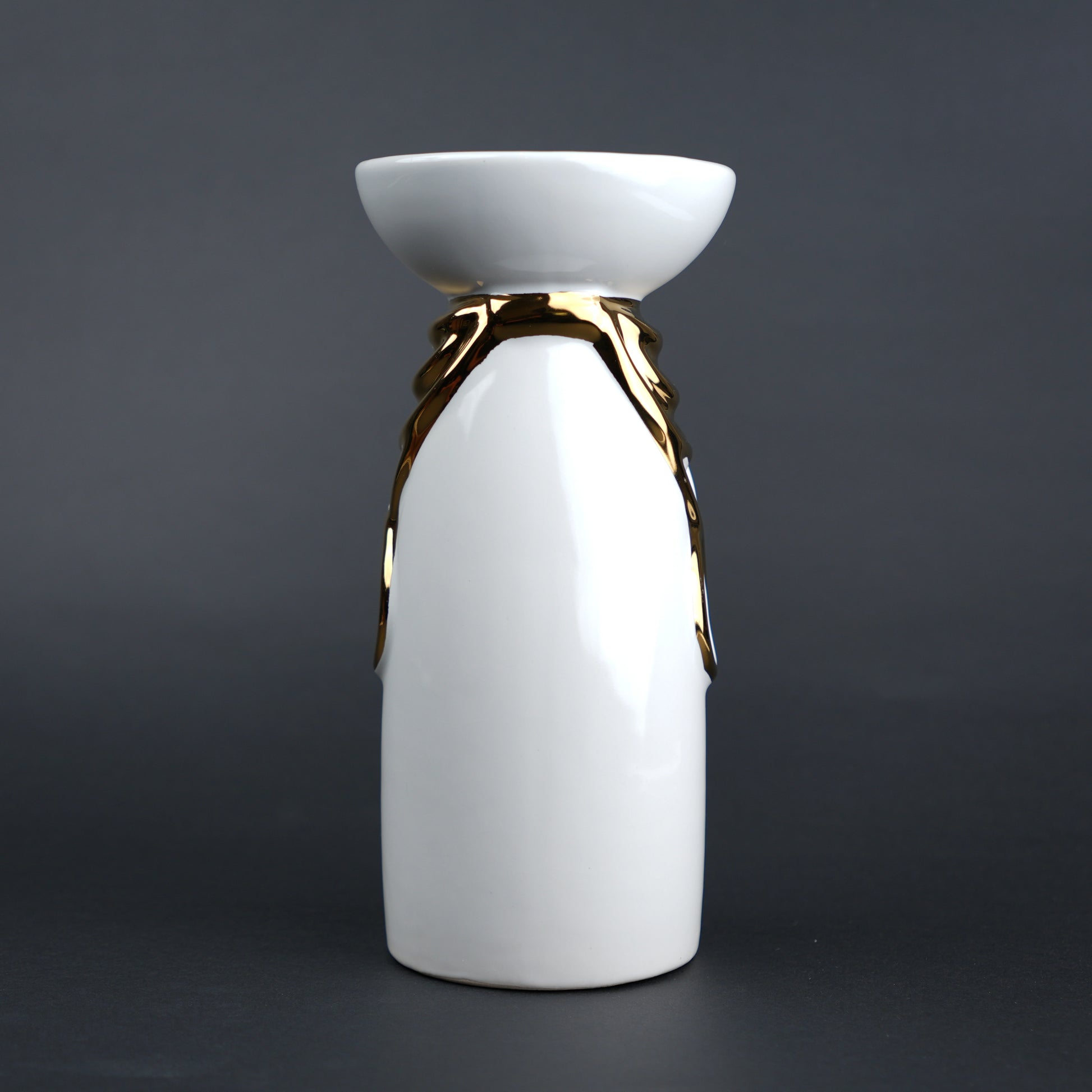 White ceramic candle holder with gold accent modern tealight holder for home decor styling