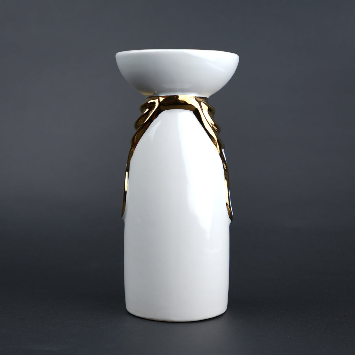 White ceramic candle holder with gold accent modern tealight holder for home decor styling